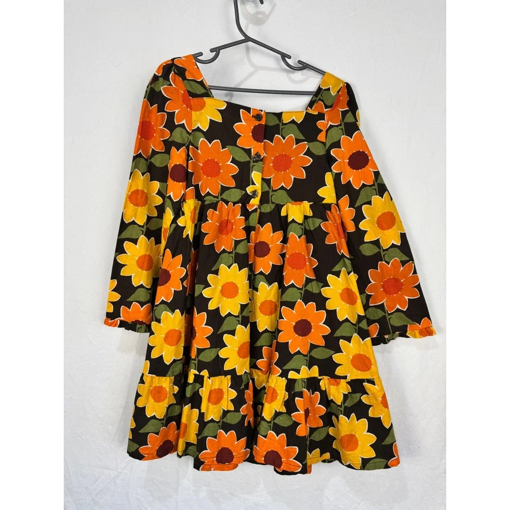 Gymboree Girls Brown Sunflower Floral Cotton Tier Dress Size‎ 7 NWT